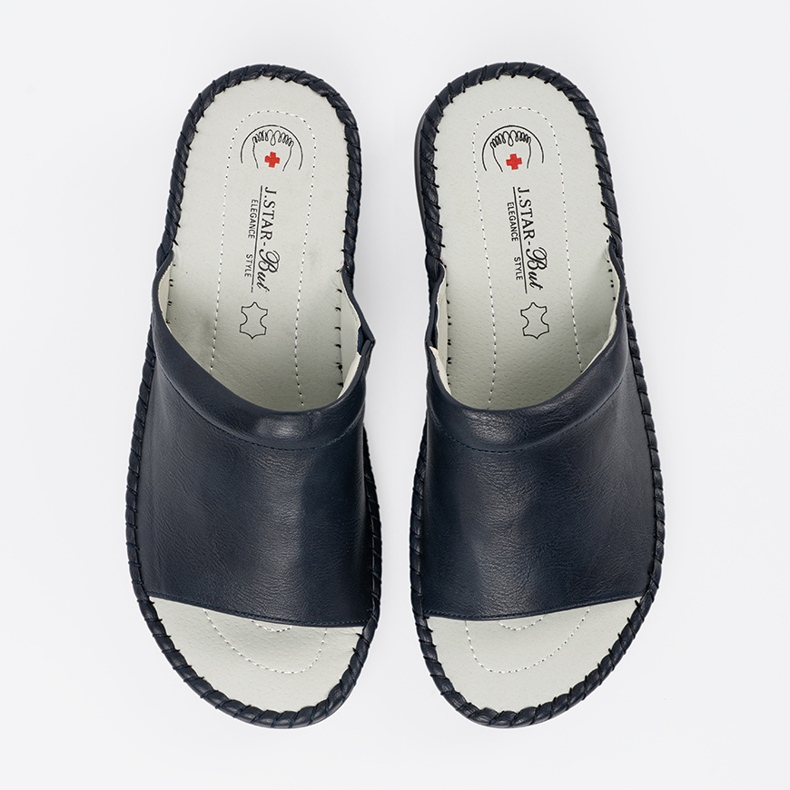 Slippers pour femmes avec un insert en cuir bleu marine 1