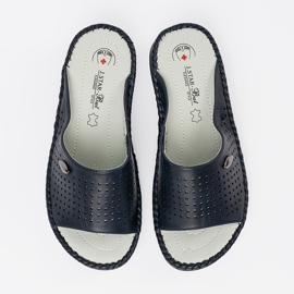 Les tongs des femmes de la Marine avec un insert en cuir bleu 2