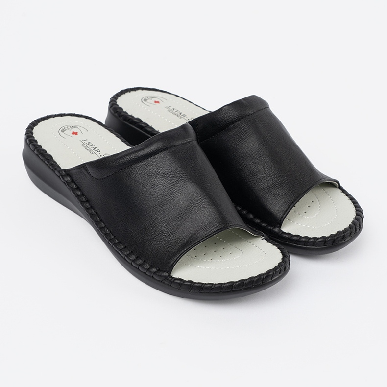 J. Star Slippers pour femmes noires avec un insert en cuir le noir 2