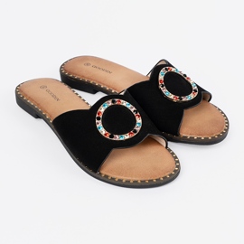 Goodin Slippers des femmes noires avec une boucle dans les strass 1