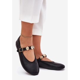 Ballerines féminines avec une ceinture et des épingles dorées noires le noir 1