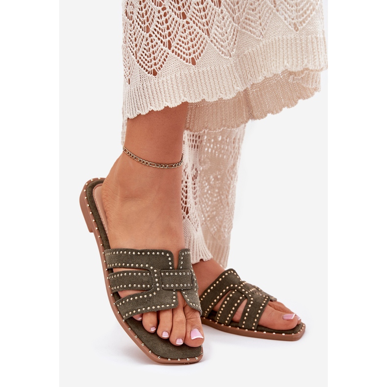 Les tongs à thèmes plats décorés vert 1