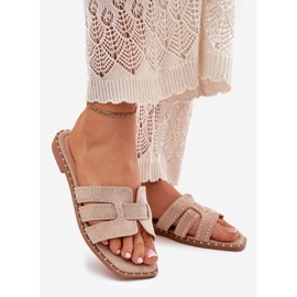 Les tongs à thèmes plats décorés kaki beige 1