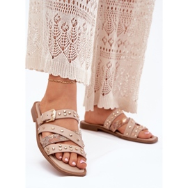 Les tongs pour femmes à thèmes pour femmes décorés avec des rayures et une pince beige 2