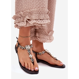 Sandales féminines à thèmes plates avec des cristaux noirs 1