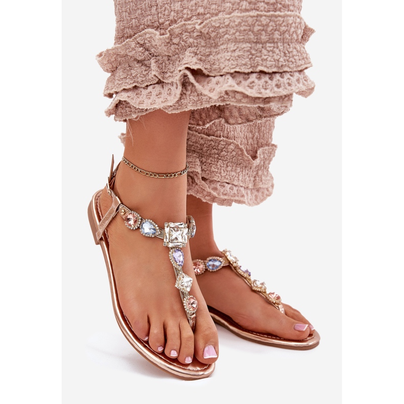 Sandales féminines à thèmes avec des cristaux rose or doré 1