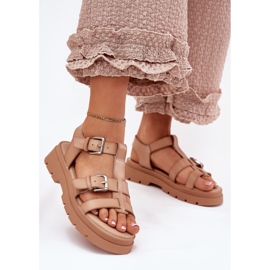Sandales en cuir écologique pour femmes avec boucles kaki beige 2