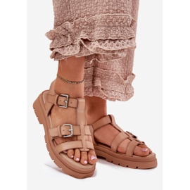 Sandales en cuir écologique pour femmes avec boucles kaki beige 1