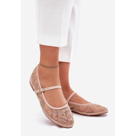 Ballerinas en maille avec broderie et décoration beige 1