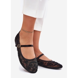Ballerinas en maille avec broderie et décoration noire 1