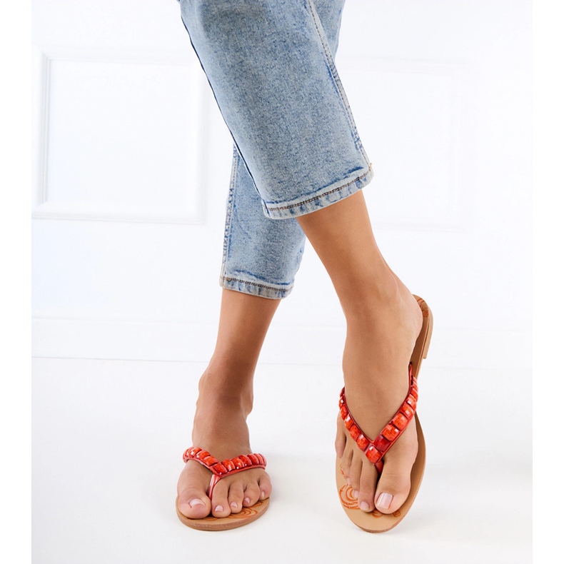 Orange Flip -flops Flip -flops décorés de cailloux 1