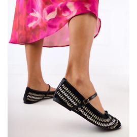 Ballerines de matériau noir avec boucle et arc 1