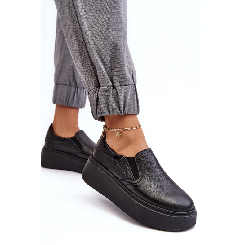 Chaussures de sport en cuir féminin sur la plateforme Black Lemar noir 2