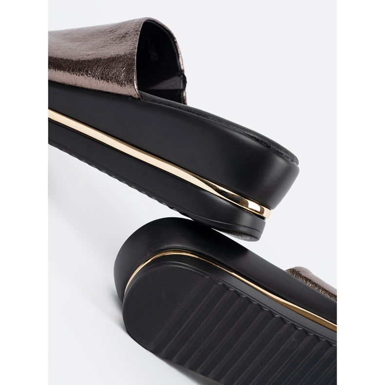 Goodin Slippées de femmes métalliques sur la plate-forme brun 2 Goodin Slippées de femmes métalliques sur la plate-forme brun 2