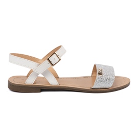 Goodin Sandales blanches sur une semelle plate avec une sangle en argent multicolore 1
