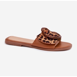 Les tongs plats des femmes avec une boucle de léopard décorative brun 4