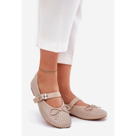 Ballerines décorées avec un arc et une ceinture beige 1