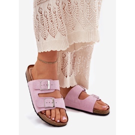 Les tongs pour femmes sur la plate-forme de liège boucles lavande violet 1