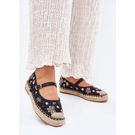 Mesh Espadrilles avec broderie sur la plate-forme noire le noir 2
