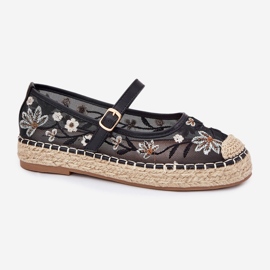 Mesh Espadrilles avec broderie sur la plate-forme noire le noir 4