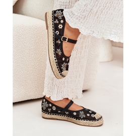 Mesh Espadrilles avec broderie sur la plate-forme noire le noir 5