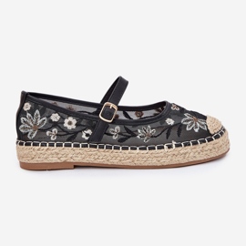 Mesh Espadrilles avec broderie sur la plate-forme noire le noir 8