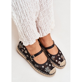 Mesh Espadrilles avec broderie sur la plate-forme noire le noir 9