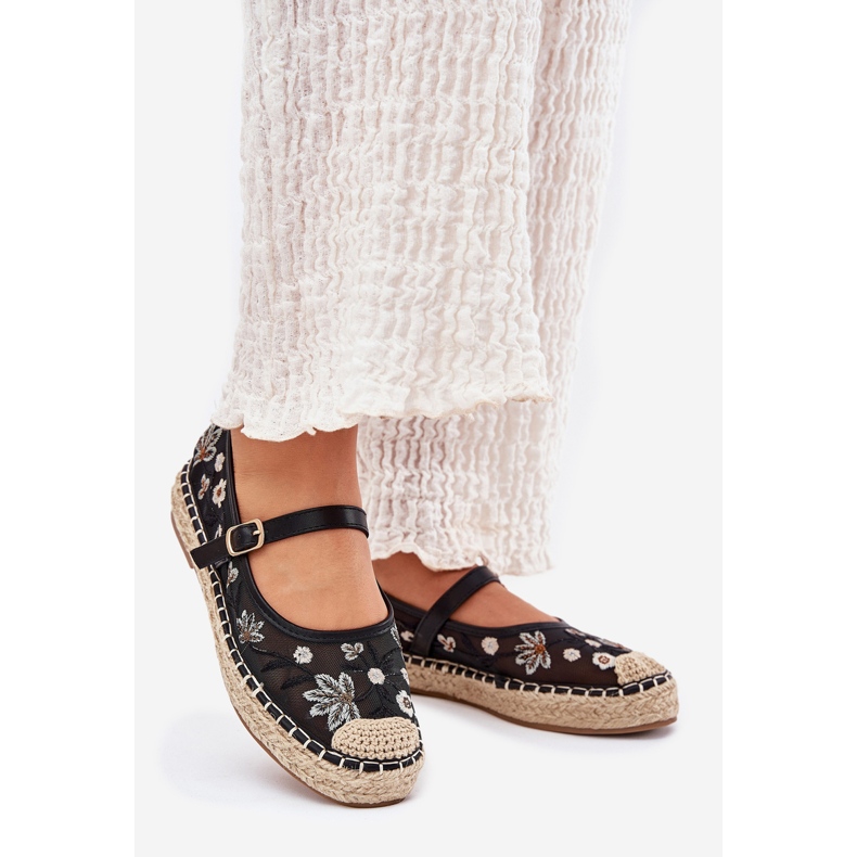 Mesh Espadrilles avec broderie sur la plate-forme noire 1