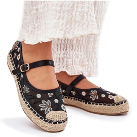 Mesh Espadrilles avec broderie sur la plate-forme noire le noir 10
