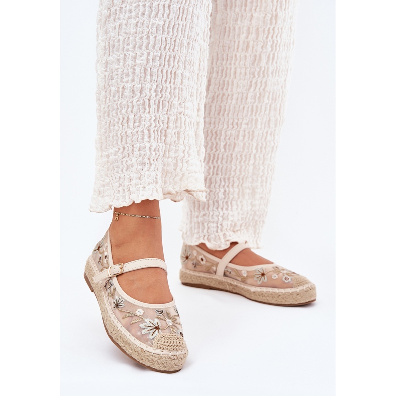 Mesh Espadrilles avec broderie sur la plate-forme beige 2