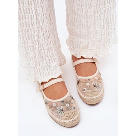 Mesh Espadrilles avec broderie sur la plate-forme beige 5