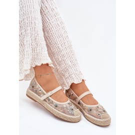 Mesh Espadrilles avec broderie sur la plate-forme beige 6