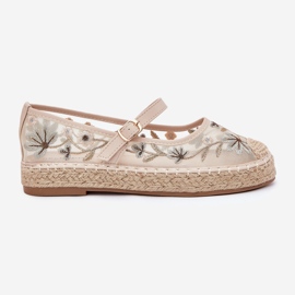 Mesh Espadrilles avec broderie sur la plate-forme beige 8