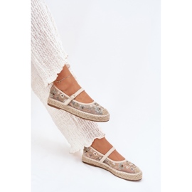 Mesh Espadrilles avec broderie sur la plate-forme beige 9