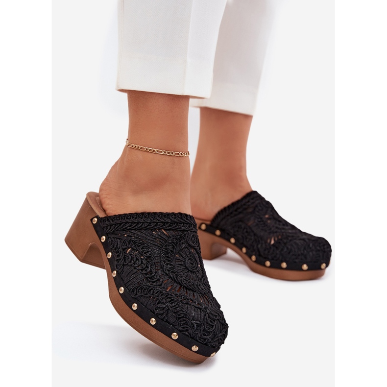 Crochet Women's High Talons Black Flip -flops noir 1