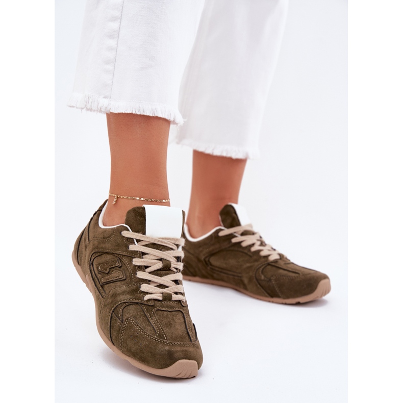 Chaussures de sport pour femmes avec écot en daim vert foncé 2