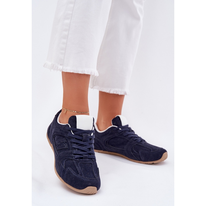 Chaussures de sport féminin avec Eco en daim bleu marine 2 Chaussures de sport féminin avec Eco en daim bleu marine 2