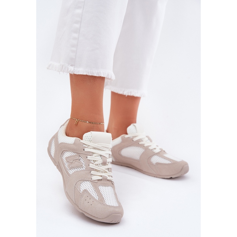Chaussures de sport pour femmes avec Eco en daim blanc et beige 2
