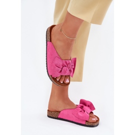 Les tongs des femmes sur une semelle de liège avec un nœud de fuchsia rose 6
