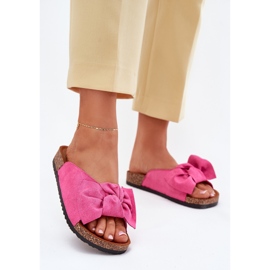 Les tongs des femmes sur une semelle de liège avec un nœud de fuchsia rose 2