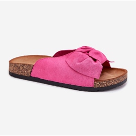 Les tongs des femmes sur une semelle de liège avec un nœud de fuchsia rose 4