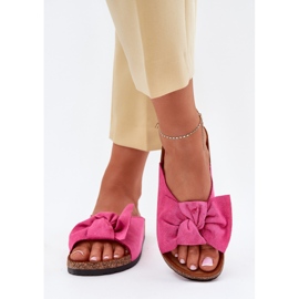 Les tongs des femmes sur une semelle de liège avec un nœud de fuchsia rose 3