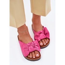 Les tongs des femmes sur une semelle de liège avec un nœud de fuchsia rose 5