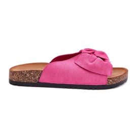 Les tongs des femmes sur une semelle de liège avec un nœud de fuchsia rose 8