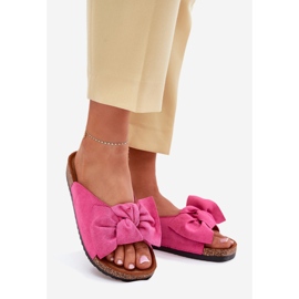 Les tongs des femmes sur une semelle de liège avec un nœud de fuchsia rose 1