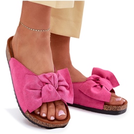 Les tongs des femmes sur une semelle de liège avec un nœud de fuchsia rose 10