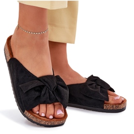 Slippers pour femmes sur une semelle de liège avec un arc noir le noir 11