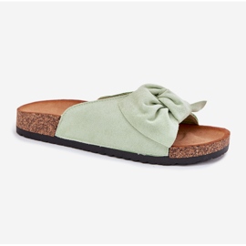 Slippers pour femmes sur la semelle en liège avec un arc à la menthe vert 4