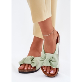 Slippers pour femmes sur la semelle en liège avec un arc à la menthe vert 3