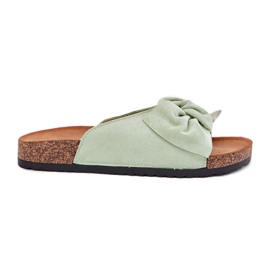 Slippers pour femmes sur la semelle en liège avec un arc à la menthe vert 8